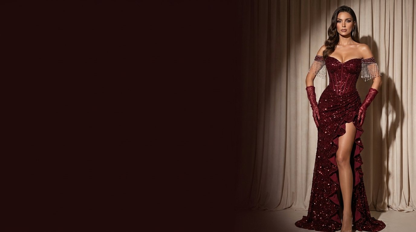 Burgundy sequin evening gown